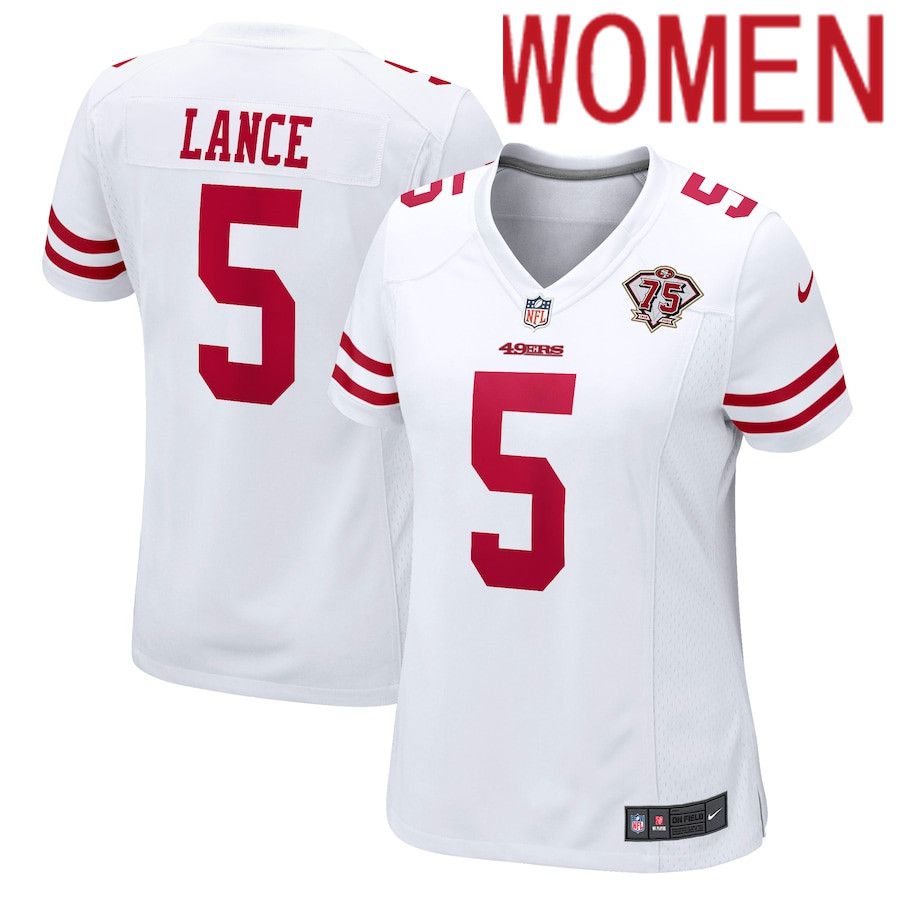 Women San Francisco 49ers #5 Trey Lance Nike White 75th Anniversary Player NFL Jersey